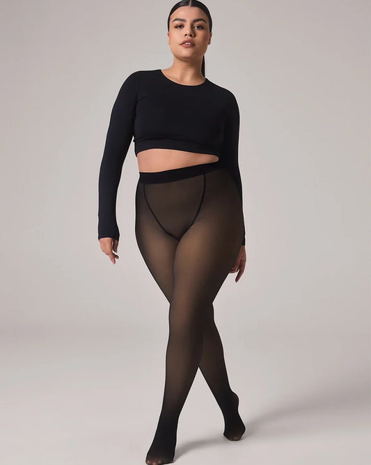 LuxeVeil Thermal Sheer Illusion Fleece-Lined Tights